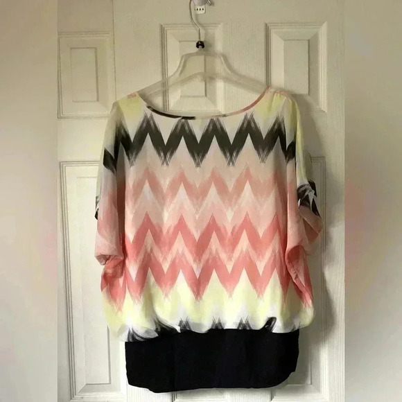 AB Studio womens short sleeve batwing pink multicolor striped blouse, size XL - Picture 11 of 11
